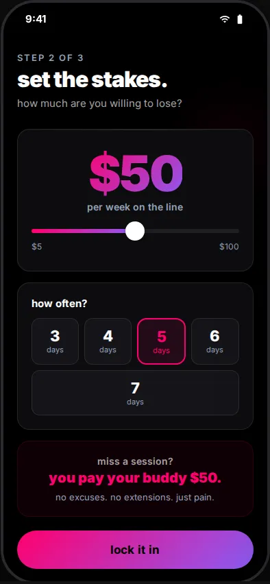 AccountabiliBuddy: set your weekly stake and workout schedule