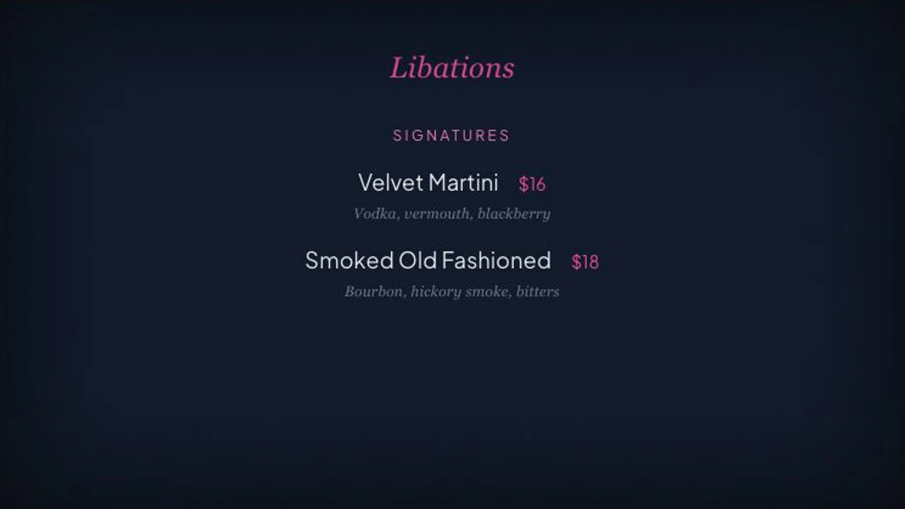 BoozeBoard menus and specials display