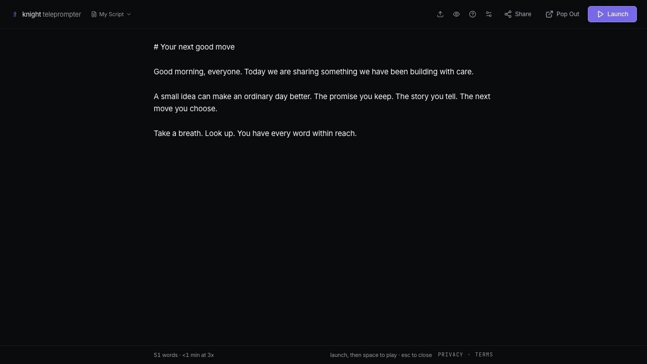 Knight Teleprompter browser interface