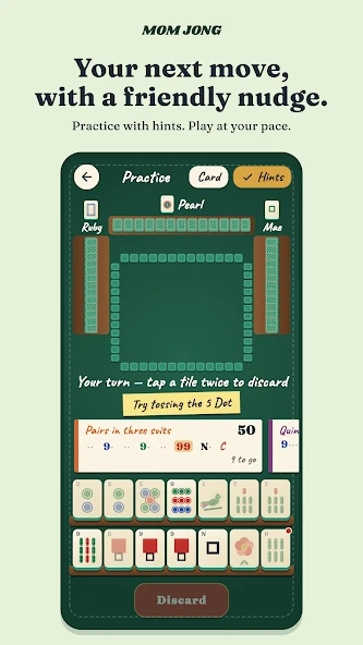 Mom Jong practice game with tiles and hints